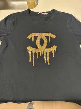 Black Tee with Gold Drip Logo